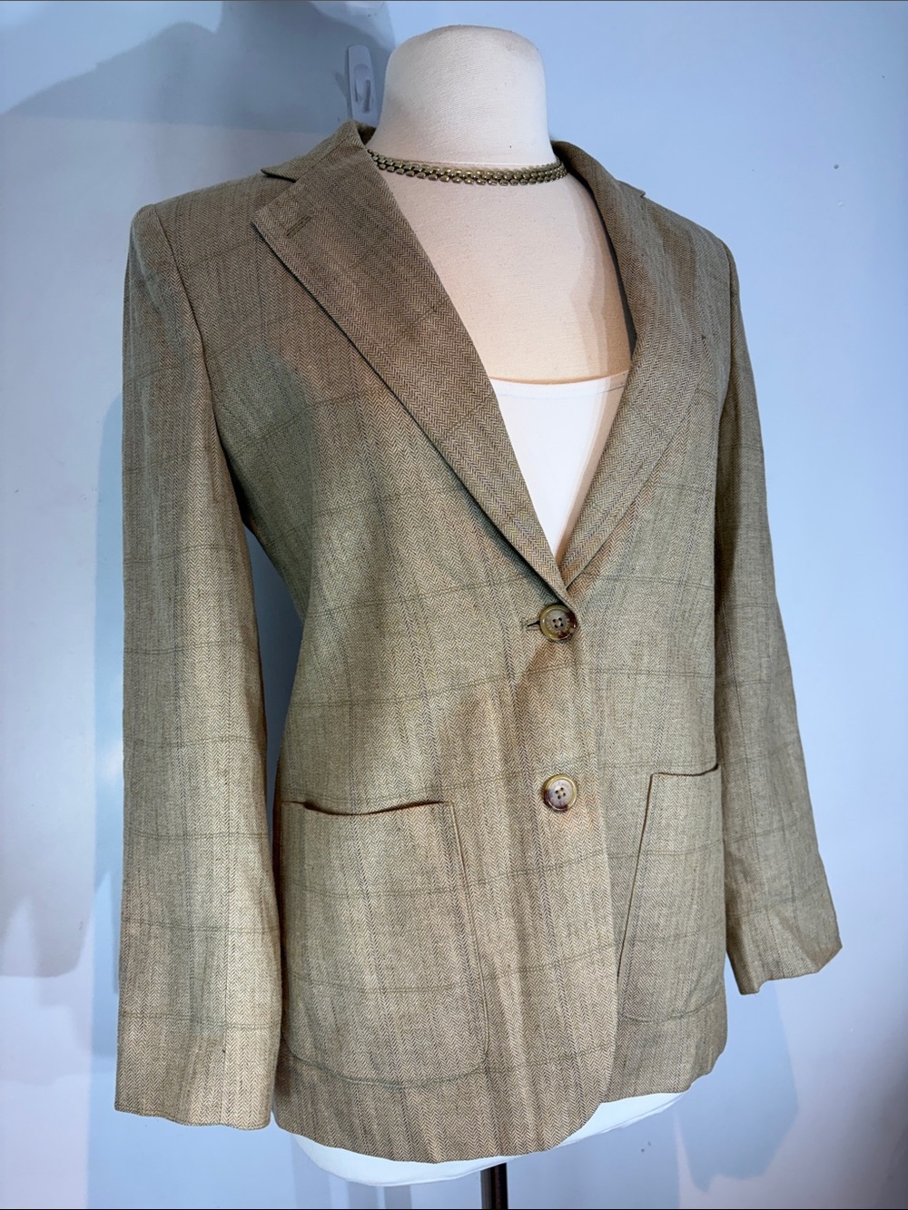 Lauren Ralph Lauren Herringbone Linen Rayon Blazer Tailored Jacket Tan Size 8 - Picture 10 of 16
